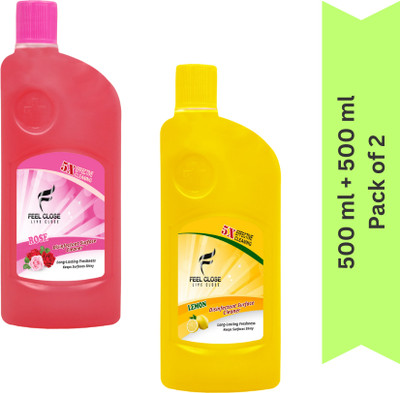 Feel Close Live Close Floor Cleaner Combo of 2 Bottles, Disinfectant Floor Cleaner Rose, Lemon(2 x 0.5 L)