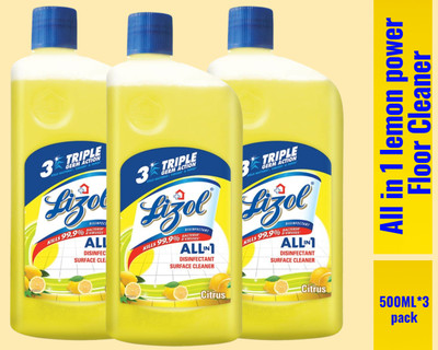 Lizol Disinfectant Surface & Floor Cleaner Liquid,500ml Citrus0100 Lemon(3 x 0.5 L)