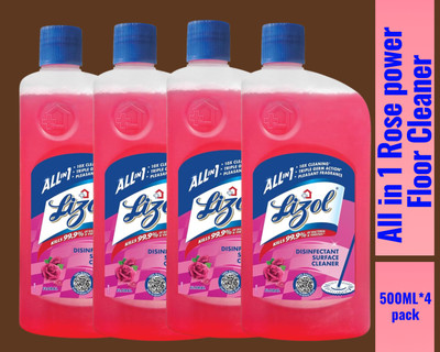 Lizol Disinfectant Surface & Floor Cleaner Liquid,500ML Rose024 Rose(4 x 0.5 L)