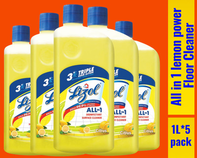 Lizol Disinfectant Surface & Floor Cleaner Liquid, Citrus0123 Lemon(5 x 1 L)