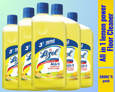 Lizol Disinfectant Surface & Floor Cleaner Liquid, 500ml Citrus060 Lemon(5 x 0.5 L)