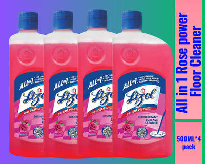 Lizol Disinfectant Surface & Floor Cleaner Liquid,500ml Rose045 Rose(4 x 0.5 L)