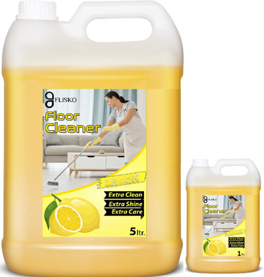 FLISKO New Bathroom Floor Cleaner Anti Bacterial Lemon 5L & Lemon 1Ltr Lemon, Rose(2 x 3 L)