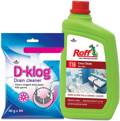 Pidilite Roff Cera Clean (1 Ltr) + D-Klog Drain Cleaner 200gm Combo Pack Standard(2 x 0.5 L)