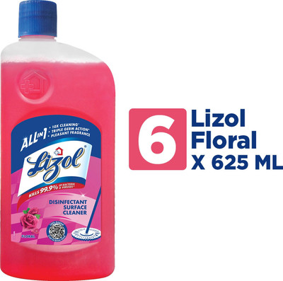Lizol Disinfectant Surface & Floor Cleaner Liquid, Floral(6 x 625 ml)