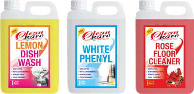 Tiersolution Combo of 3 Dishwash Lemon+White Phenyl+Floor Cleaner Rose lemon(3 x 1 L)