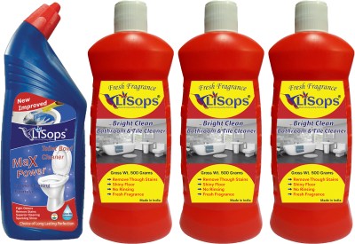 LiSops Bright Clean Bathroom & Tile Cleaner (3x Gross wt. 500 g) & Max Power Glossy Cleaning Formula Lemon Liquid Toilet Cleaner (1x Gross wt. 750 g) (Combo of 4) Multi-Fragrance(4 x 562.5 ml)