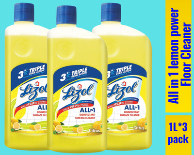 Lizol Disinfectant Surface & Floor Cleaner Liquid,Citrus0100 Lemon(3 x 1 L)