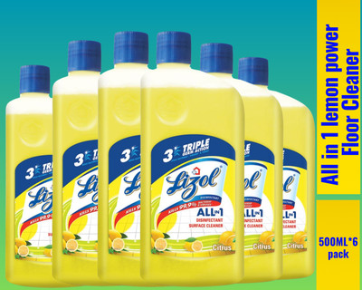 Lizol Disinfectant Surface & Floor Cleaner Liquid,500ml Citrus040 Lemon(6 x 0.5 L)