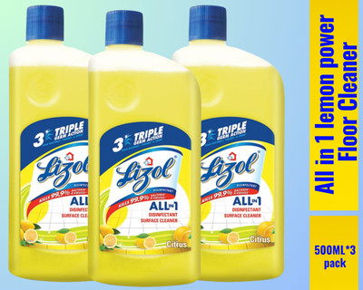 Lizol Disinfectant Surface & Floor Cleaner Liquid,500ml Citrus058 Lemon(3 x 0.5 L)