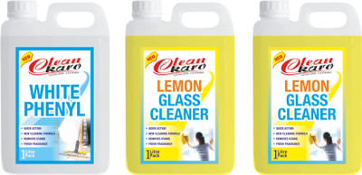 Tiersolution Combo of 3 White Phenyl+Glass cleaner Lemon+Lemon lemon(3 x 1 L)
