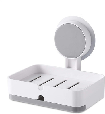 Zeinwap Magic Sticker Self Adhesive Single Soap Holder with Removable Drain Tray(White)