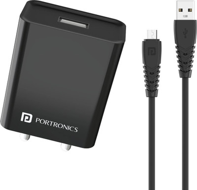Portronics 12 W 2.4 A Wall Charger for Mobile with Detachable Cable(Black, Cable Included)