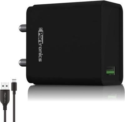 Portronics 18 W Quick Charge 3 A Wall Charger for Mobile with Detachable Cable(Black, Cable Included)