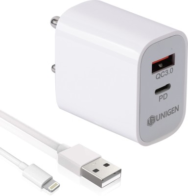 UNIGEN 20 W PD 3 A Multiport Mobile Charger with Detachable Cable(White, Cable Included)