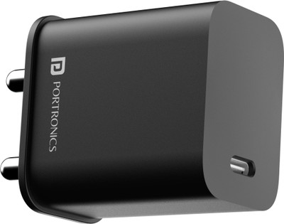 Portronics 20 W PD 3 A Wall Charger for Mobile(Black)