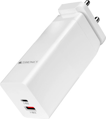 ZEBRONICS GaN 2.4 A Dual Port Mobile Charger with Detachable Cable(White)