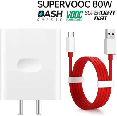 80W/100W Dash Charger/ Dart/ Vooc /Supervooc Charger With Type c Cable 6 A Mobile Charger with Detachable Cable(White, Red)