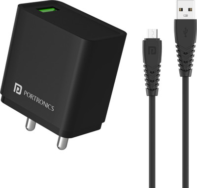 Portronics 18 W Quick Charge 3 A Wall Charger for Mobile with Detachable Cable(Black, Cable Included)