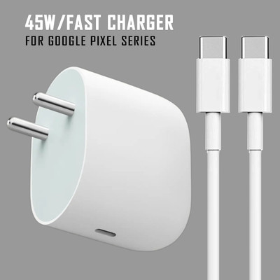 Kizzy 45 W Quick Charge 3 A Wall Charger for Mobile with Detachable Cable(White, Google Pixel 9 Pro XL / 9 Pro Fold / Pixel 8 Pro / Pixel 7 Pro / Pixel 6, Cable Included)