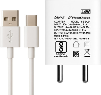RVAT 44 W Quick Charge 4 A Wall Charger for Mobile with Detachable Cable(White, Cable Included)
