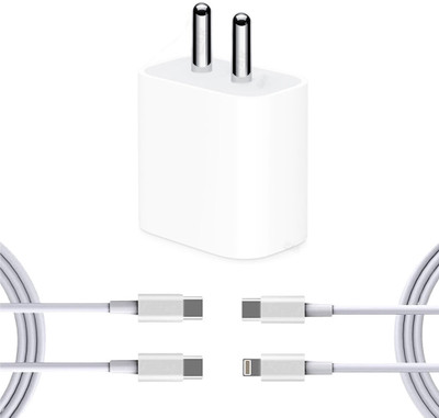 MAK 20 W Quick Charge 3 A Wall Charger for Mobile with Detachable Cable(White, Type C & Lightning, Cable Included)