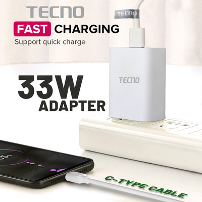 Tecno 33 W Supercharge 3.4 A Wall Charger for Mobile(White, C-type, Cable Included)