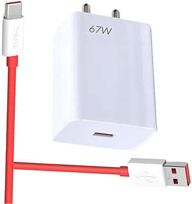EliteGadgets 67 W SuperVOOC 6 A Wall Charger for Mobile with Detachable Cable(Compatble with 8, 80 watt Charging Supported, White Red, Cable Included)