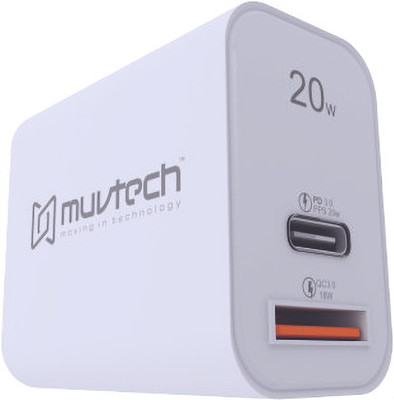 MuvTech 20 W PD 5 A Wall Charger for Mobile(White)