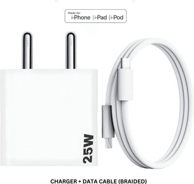 RoarX 25 W Quick Charge 3.1 A Wall Charger for Mobile with Detachable Cable(25W Charger For iPhone15/15 Pro with Nylon Braided Type C to C Cable, Cable Included)