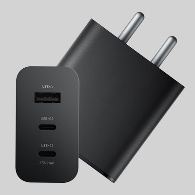 WEFIXALL 65 W Power GaN 3 A 3 Port Mobile Charger(Black)