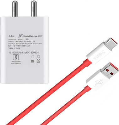 EliteGadgets 44 W SuperVOOC 4 A Wall Charger for Mobile with Detachable Cable(White Red, Flash Charger 44w Charger, Cable Included)