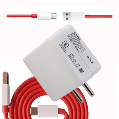 Lonix 80 W SuperVOOC Wall Charger for Mobile with Detachable Cable(White, Cable Included)