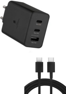 Avaxon 65 W 3 A Wall Charger for Mobile with Detachable Cable(Black,Multi Port (Trio) Compatible-samsung S23/S22/S21/S20 Ultra/plus/S20/S21fe, Cable Included)
