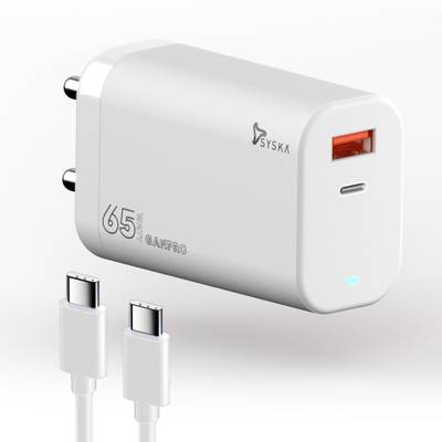 Syska 65 W 3.25 A Multiport Mobile GN65R-WH Charger with Detachable Cable