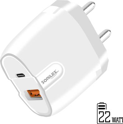 SOniLEX 22 W 3 A Multiport Mobile SL-HC-808 QC+PD RAPID CHARGER WITH TYPE C TO TYPE CABLE Charger with Detachable Cable