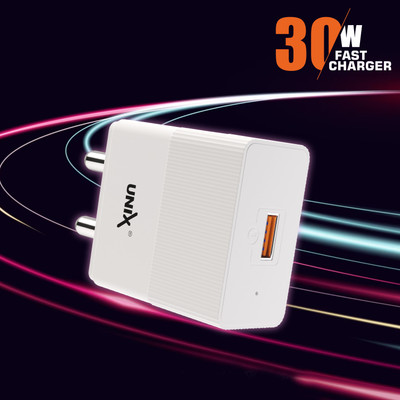 Unix 30 W TurboPower 3.0 4 A Wall Charger for Mobile with Detachable Cable(White, Cable Included)