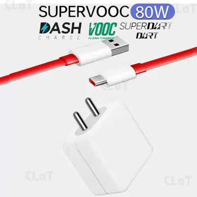 CLAT 80 W SuperVOOC 5 A Wall Charger for Mobile with Detachable Cable(Red, White, Cable Included)