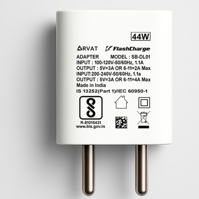 RVAT 44 W Quick Charge 4 A Wall Charger for Mobile with Detachable Cable(White, Cable Included)