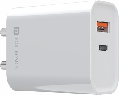 Portronics 20 W 3 A Wall Charger for Mobile(White)