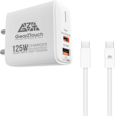 GEARZTOUCH 125 W PPS 6 A Dual Port Mobile Charger with Detachable Cable(White, Cable Included)