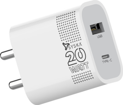 Syska 20 W 3 A Wall Charger for Mobile(White)