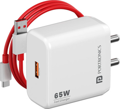 Portronics 65 W VOOC 2 A Wall Charger for Mobile with Detachable Cable(White, Cable Included)