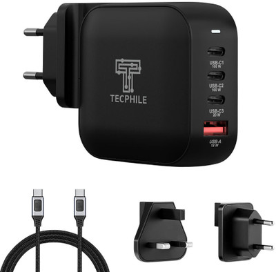 TECPHILE 100 W Power GaN 5 A Wall Charger for Mobile with Detachable Cable(Black, Cable Included)