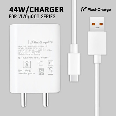 Kizzy 44 W Quick Charge 4 A Wall Charger for Mobile with Detachable Cable(White, 44W Fast Flash Charger For VIVO / iQOO Mobiles, Cable Included)