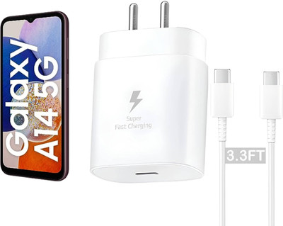 Kizzy 25 W PD 3 A Wall Charger for Mobile with Detachable Cable(for Samsung Galaxy A14 5G Charger with 3.3ft C to C Cable, White, Cable Included)