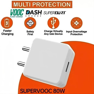 Punnkk 80 W SuperVOOC 6 A Wall Charger for Mobile with Detachable Cable(White, Cable Included)
