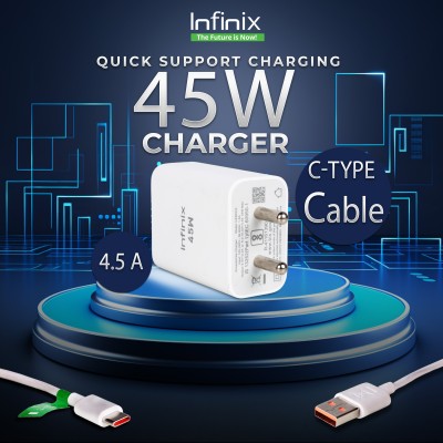 Infinix 45 W Supercharge 4.4 A Wall Charger for Mobile(White, C-Type, Cable Included)