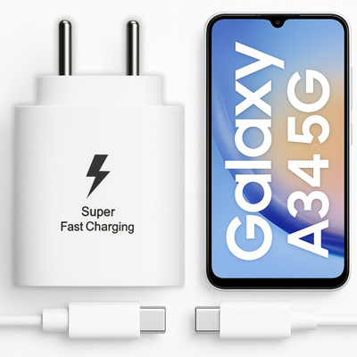 RoarX 25 W Supercharge 3 A Wall Charger for Mobile with Detachable Cable(White, Super Fast Charging Compatible for Galaxy A34 5G & Other Devices, Cable Included)