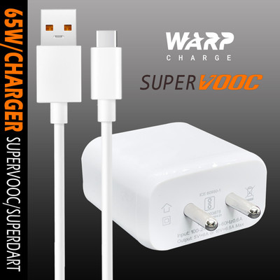 Safa 65 W SuperVOOC 6 A Wall Charger for Mobile with Detachable Cable(White ,Yellow, Cable Included)
